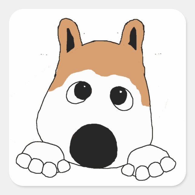 akita fawn peeking square sticker (Front)