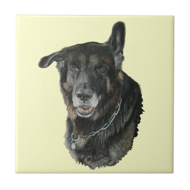 akita German shepherd mixed breed dog art tile (Front)