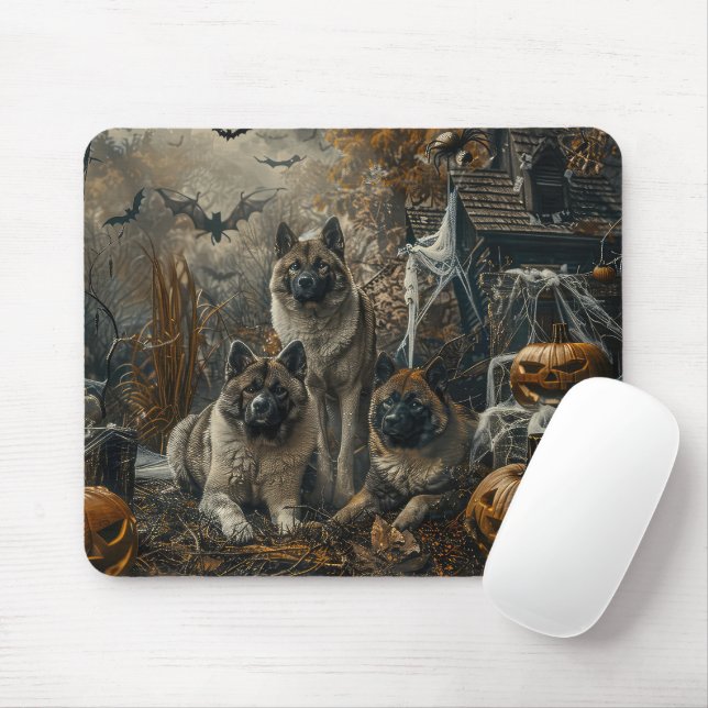 Akita Halloween Night Doggy Delight  Mouse Mat (With Mouse)