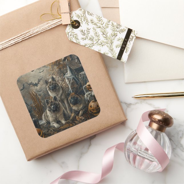 Akita Halloween Night Doggy Delight  Square Sticker (Gifting)