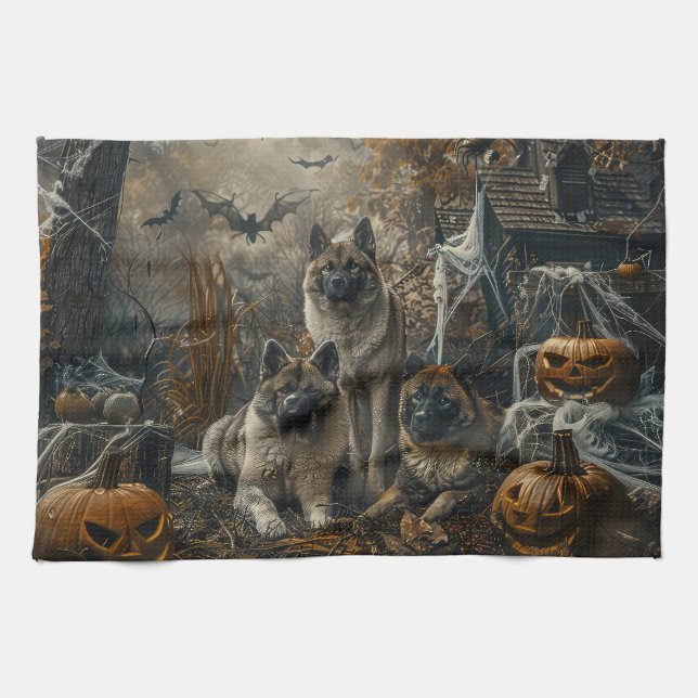 Akita Halloween Night Doggy Delight  Tea Towel (Horizontal)