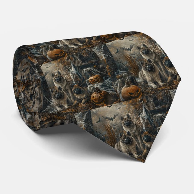 Akita Halloween Night Doggy Delight  Tie (Rolled)