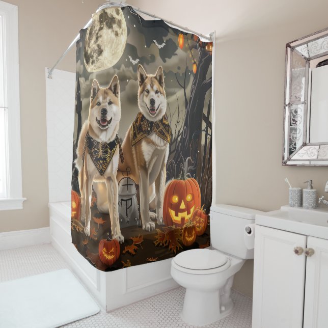 Akita Halloween Spooky Shower Curtain (In Situ)
