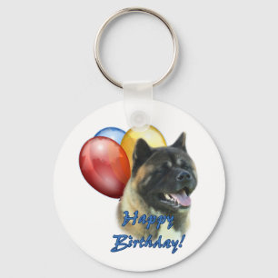 Akita Happy Birthday Balloons Key Ring