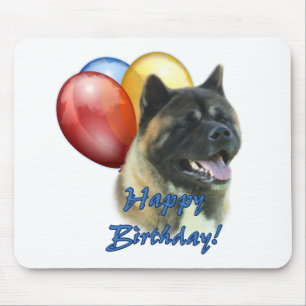 Akita Happy Birthday Balloons Mouse Mat