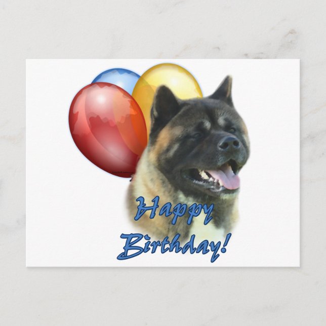 Akita Happy Birthday Balloons Postcard (Front)