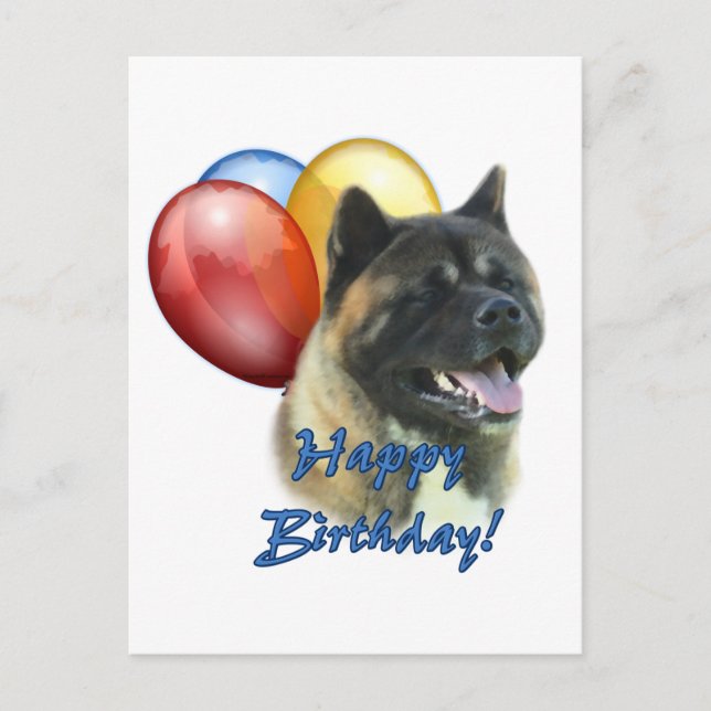 Akita Happy Birthday Balloons Postcard (Front)