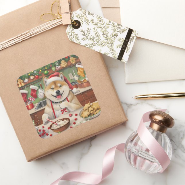 Akita Holiday Baking: Festive Christmas Square Sticker (Gifting)