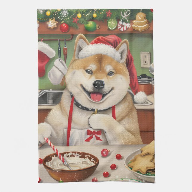 Akita Holiday Baking: Festive Christmas Tea Towel (Vertical)