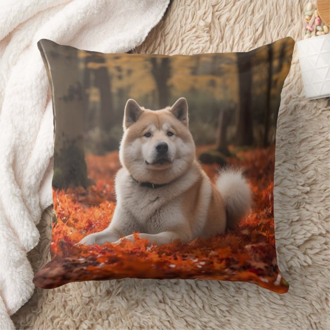 Akita in Autumn Leaves Fall Inspired Cushion (Blanket)