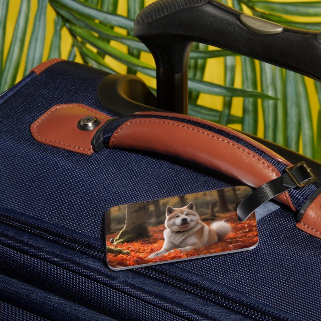 Akita in Autumn Leaves Fall Inspired Luggage Tag (Back Insitu 1)