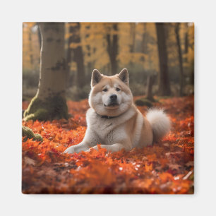 Akita in Autumn Leaves Fall Inspired Magnet