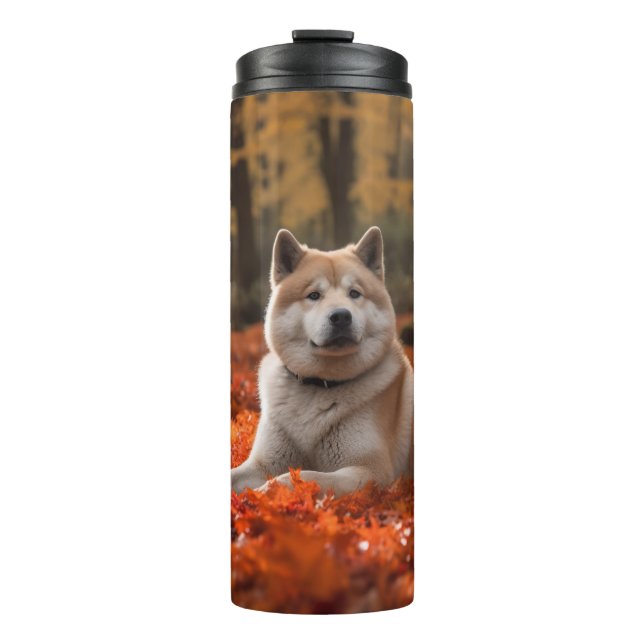 Akita in Autumn Leaves Fall Inspired Thermal Tumbler (Front)