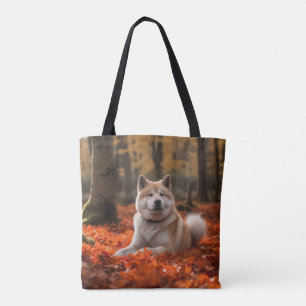 Akita in Autumn Leaves Fall Inspired Tote Bag