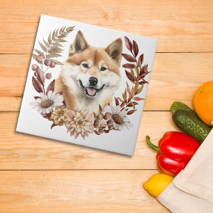 Akita Inu Dog Autumn Wreath Tile