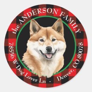 Akita Inu Dog Buffalo Plaid Return Address Classic Round Sticker