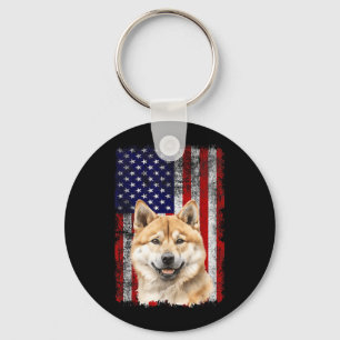 Akita Inu Dog Lover US Flag 4th of July Patriotic Key Ring