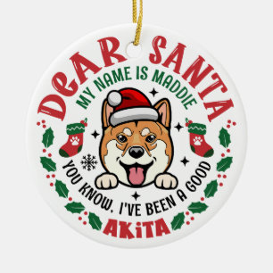 Akita Inu Dog Santa Personalised Christmas Tree Ceramic Tree Decoration