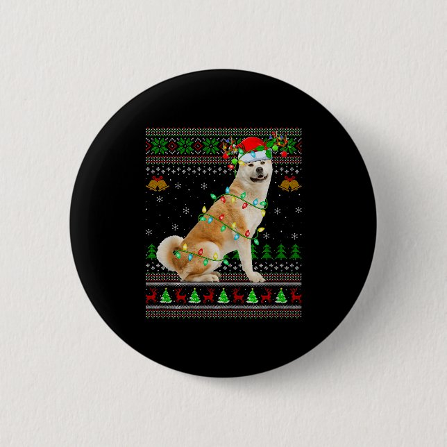 Akita Inu Dog Ugly Christmas Sweaters Holiday Sant 6 Cm Round Badge (Front)
