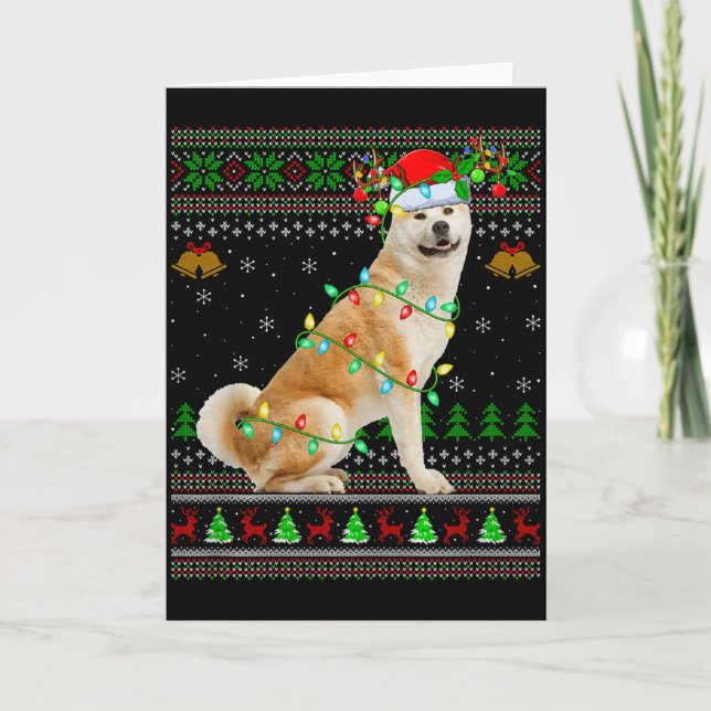 Akita Inu Dog Ugly Christmas Sweaters Holiday Sant Card (Front)