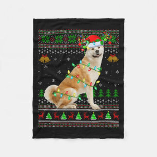 Akita Inu Dog Ugly Christmas Sweaters Holiday Sant Fleece Blanket