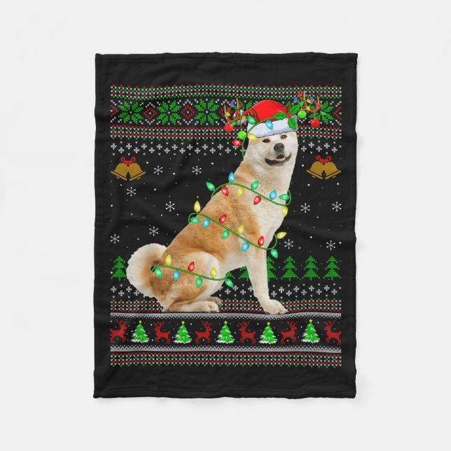Akita Inu Dog Ugly Christmas Sweaters Holiday Sant Fleece Blanket (Front)