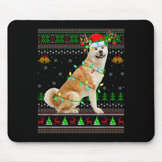 Akita Inu Dog Ugly Christmas Sweaters Holiday Sant Mouse Mat (Front)