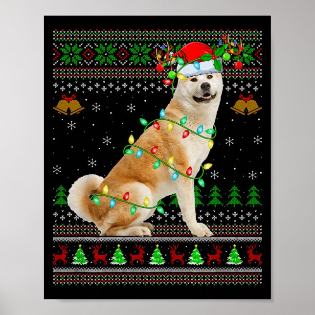 Akita Inu Dog Ugly Christmas Sweaters Holiday Sant Poster (Front)