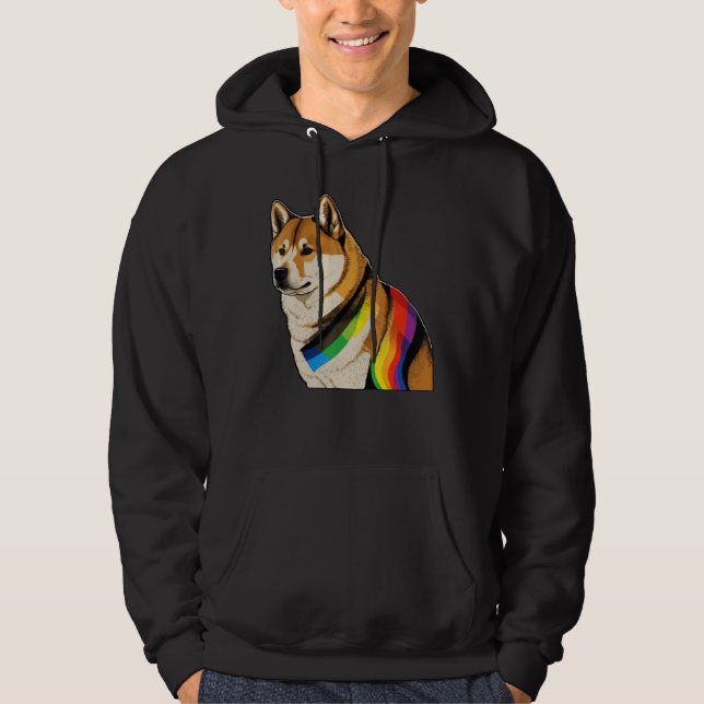 Akita Inu Gay Pride Dog LGBT Rainbow Flag on Akita Hoodie (Front)