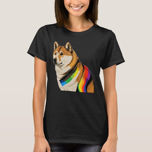 Akita Inu Gay Pride Dog LGBT Rainbow Flag on Akita T-Shirt (Front)