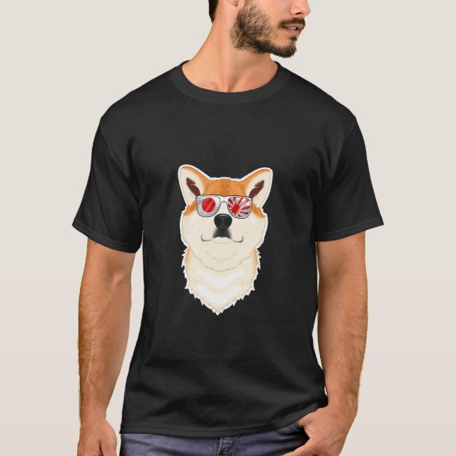 Akita Inu Japan Sunglasses I Japanese Flag 1 T-Shirt (Front)