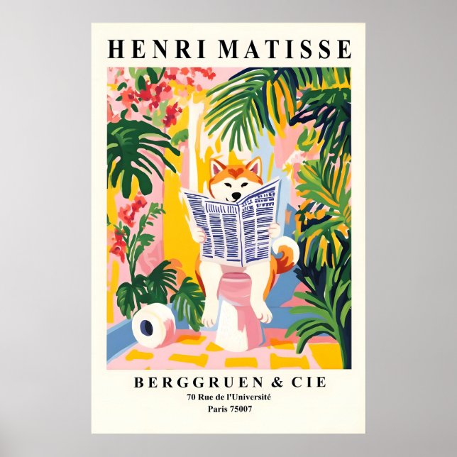 Akita Inu On Toilet Art Print Funny Bathroom in (Front)