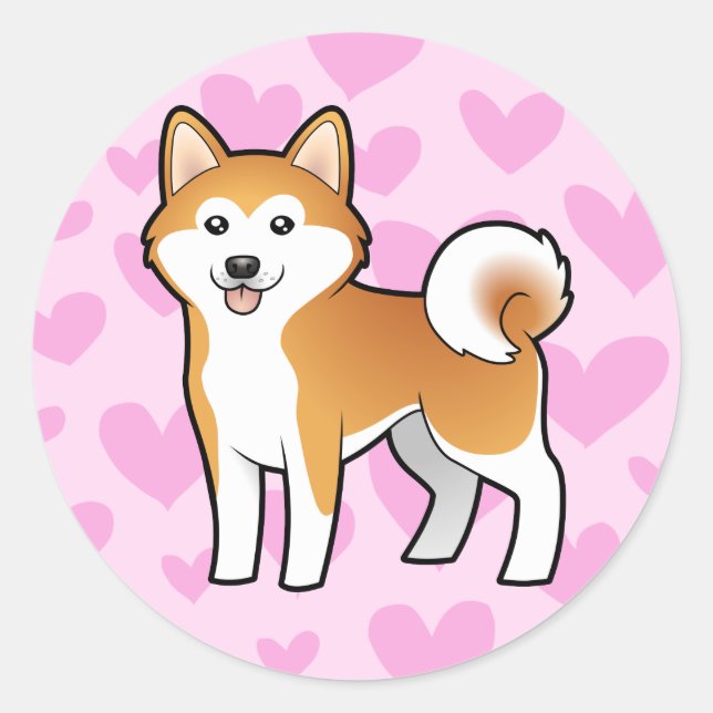 Akita Inu / Shiba Inu Love Classic Round Sticker (Front)