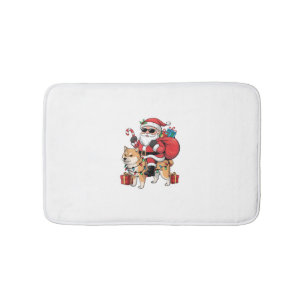 Akita Inu Xmas Lighting Santa Riding Akita Inu Dog Bath Mat