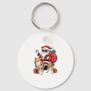Akita Inu Xmas Lighting Santa Riding Akita Inu Dog Key Ring