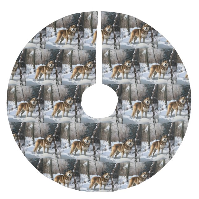 Akita Let It Snow Christmas  Brushed Polyester Tree Skirt (Front)