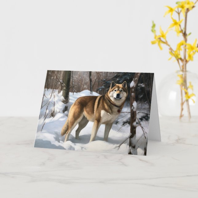 Akita Let It Snow Christmas  Card (Yellow Flower)