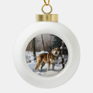Akita Let It Snow Christmas  Ceramic Ball Christmas Ornament