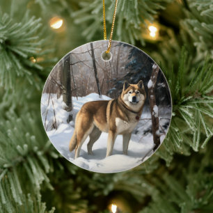 Akita Let It Snow Christmas  Ceramic Tree Decoration