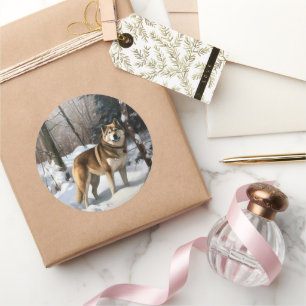 Akita Let It Snow Christmas  Classic Round Sticker