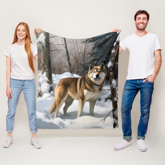 Akita Let It Snow Christmas  Fleece Blanket (In Situ)
