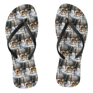 Akita Let It Snow Christmas  Flip Flops