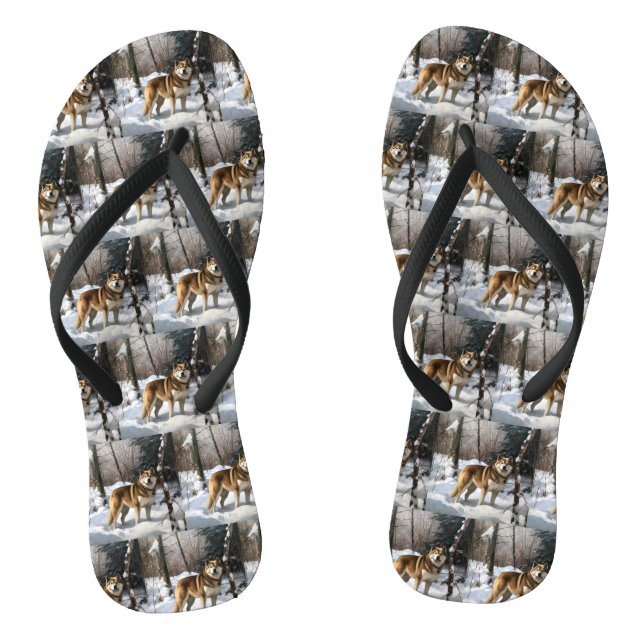 Akita Let It Snow Christmas  Flip Flops (Footbed)