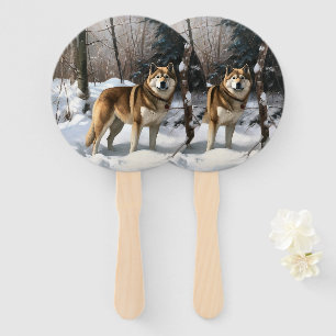 Akita Let It Snow Christmas Hand Fan