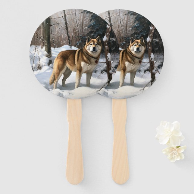 Akita Let It Snow Christmas  Hand Fan (Front and Back)