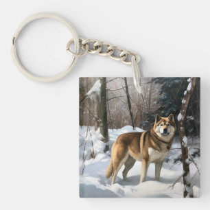 Akita Let It Snow Christmas Key Ring
