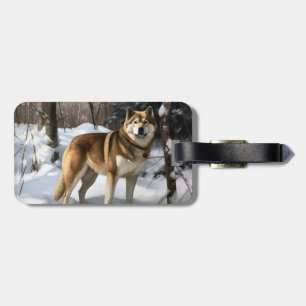 Akita Let It Snow Christmas Luggage Tag