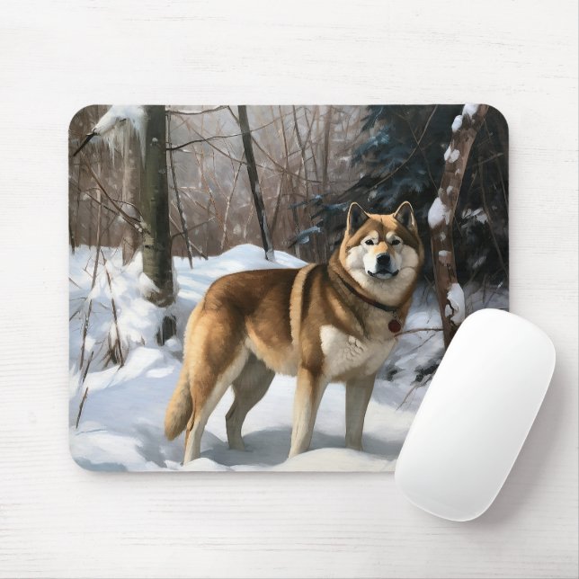 Akita Let It Snow Christmas  Mouse Mat (With Mouse)