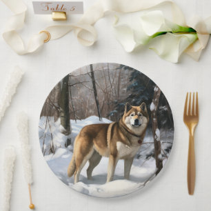 Akita Let It Snow Christmas  Paper Plate