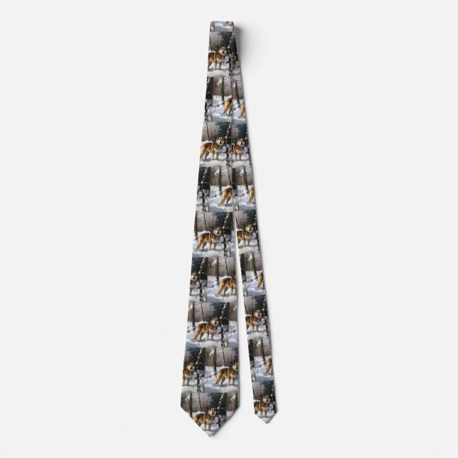 Akita Let It Snow Christmas  Tie (Front)